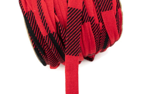 Red and Black Plaid Sweater Knit Trim Spaghetti Straps Hollow Tube Tubular Trim 10 yards ATN00961